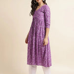 Fabclub Rayon Anarkali Printed Women Kurti (Purple) - shoponez.com