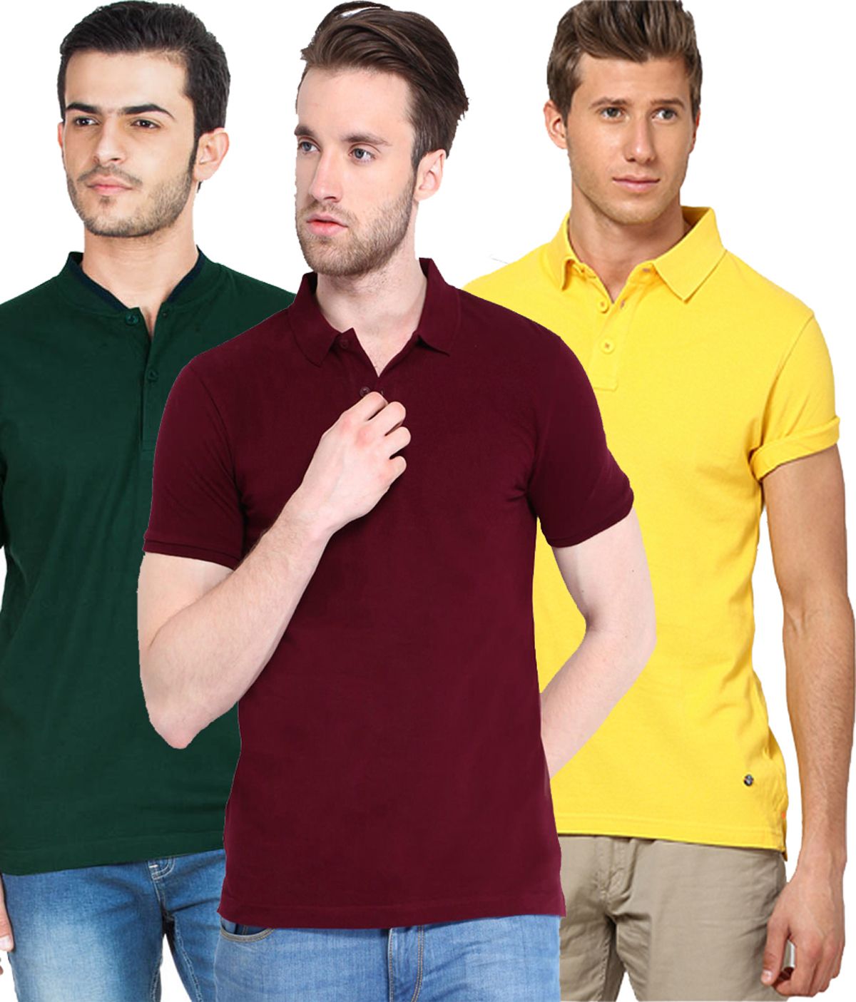 Poly Cotton Solid Half Sleeves Mens Polo T-shirt (Pack of 3) Roposo Clout