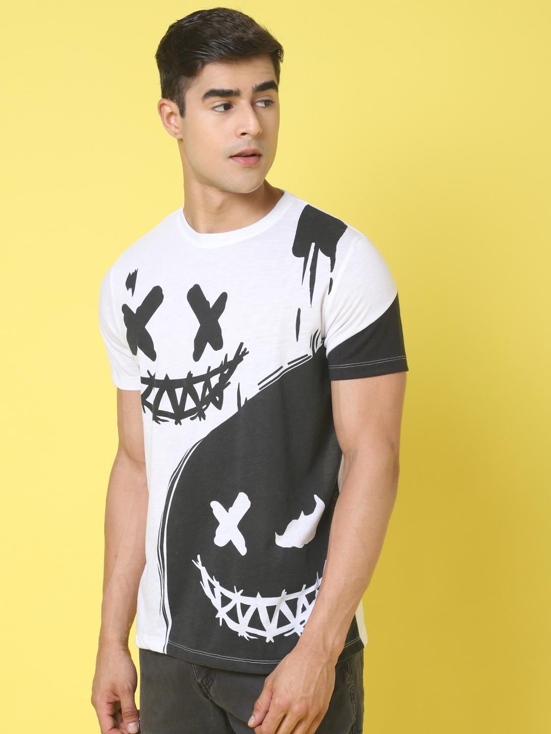 DOOR74 MENS PRINTED WHITE REGULAR TSHIRT Roposo Clout