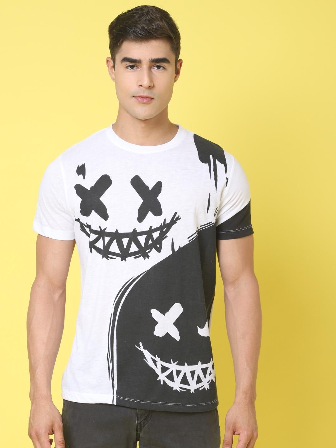 DOOR74 MENS PRINTED WHITE REGULAR TSHIRT Roposo Clout