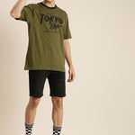 Dillinger Olive Typographic Oversized T-shirt Roposo Clout