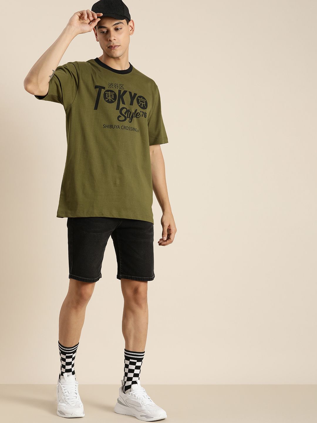 Dillinger Olive Typographic Oversized T-shirt Roposo Clout