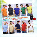 Pack of 10 Half Sleeves Round Neck T-shirts with Free Digital Watch Roposo Clout