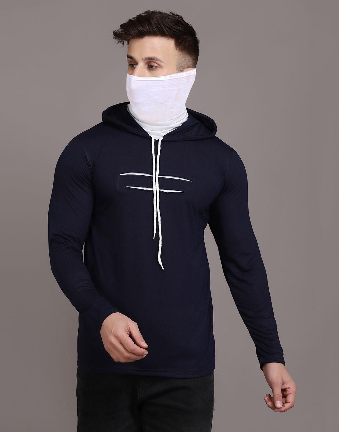 Denzolee Men's Solid Hooded T-Shirt With Mask Roposo Clout