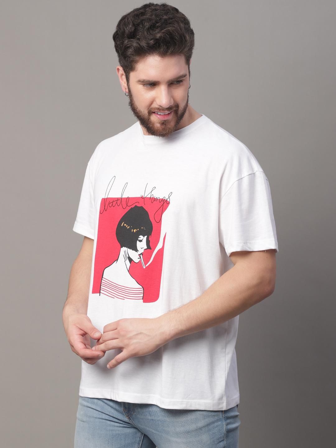 DOOR74 MENS PRINTED WHITE OVERSIZE TSHIRT Roposo Clout