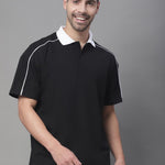 DOOR74 MENS CONTRAST COLLAR AND PIPING BLACK COLOR OVERSIZE FIT POLO TSHIRT Roposo Clout