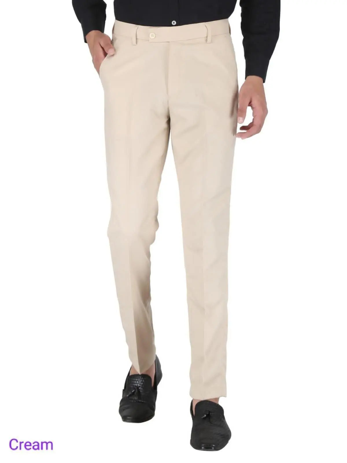 Mens Cotton Stretchable Solid Formal Trouser - shoponez.com