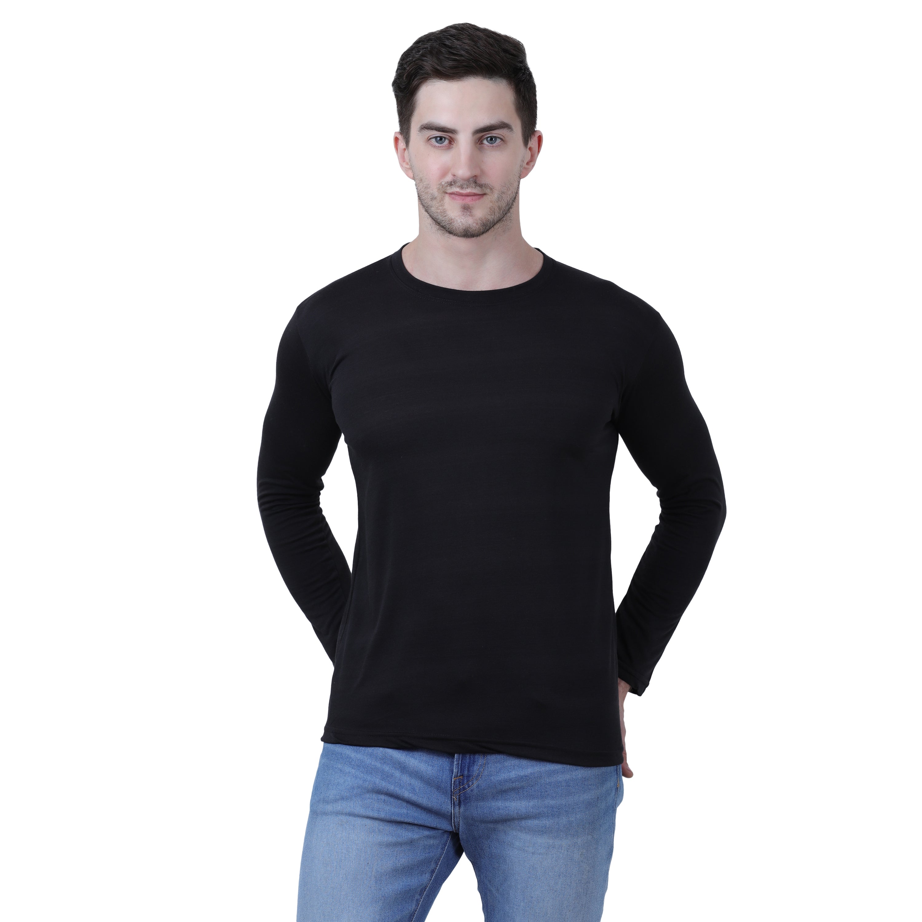 Cotton Blend Solid Full Sleeves Men's Stylish Tshirt Roposo Clout