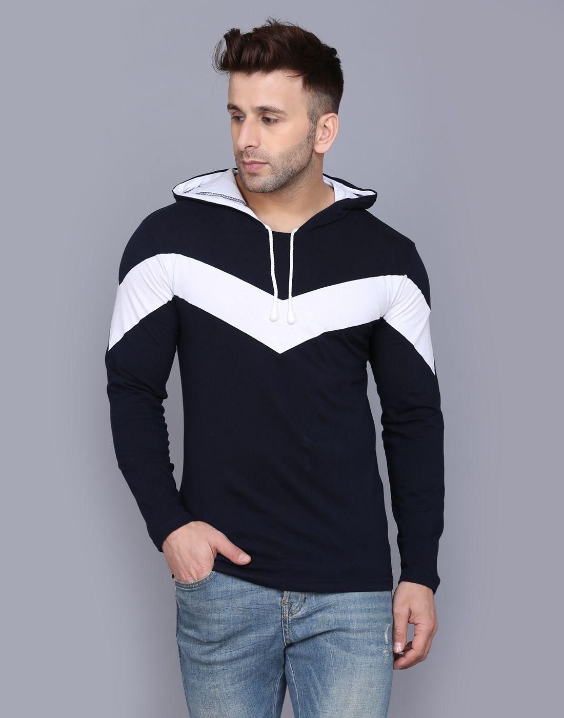 Cotton Color Block Full Sleeves Hooded T-Shirt Roposo Clout