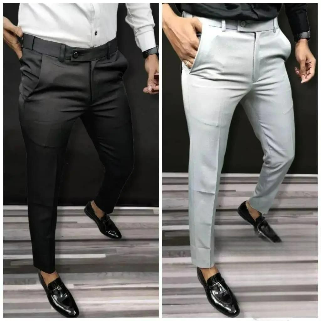 Lycra Solid Slim Fit Mens Formal Trouser Pack of 2 Roposo Clout