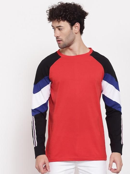 Cotton Color Block Full Sleeves Mens Round Neck T-Shirt Roposo Clout