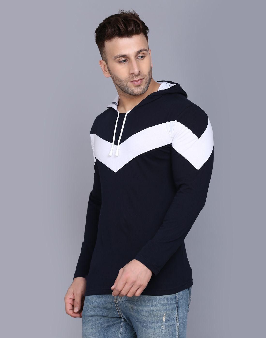 Cotton Color Block Full Sleeves Hooded T-Shirt Roposo Clout