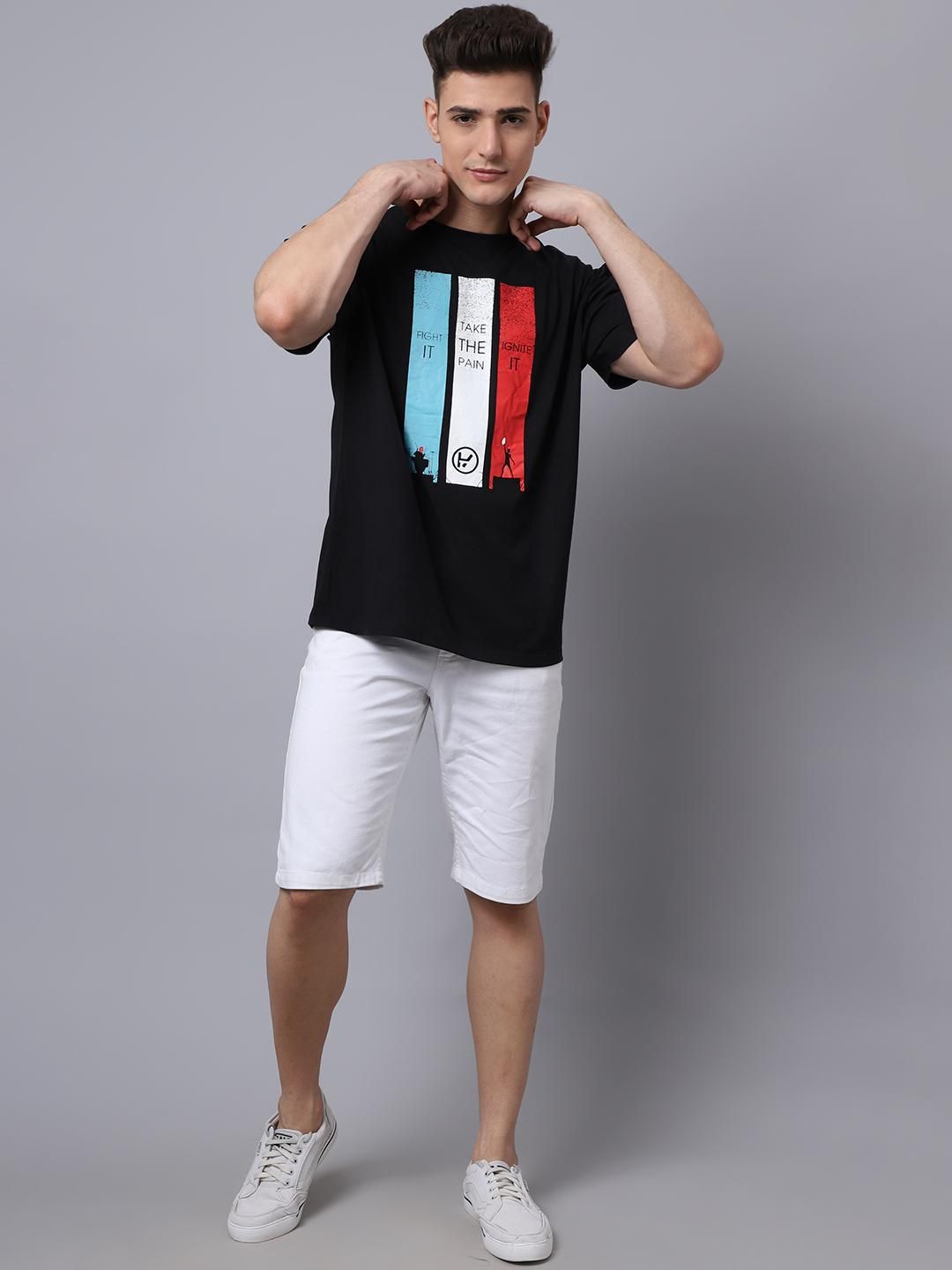 Door 74 Men Black Graphic Printed Pure Cotton Oversized T-Shirt Roposo Clout