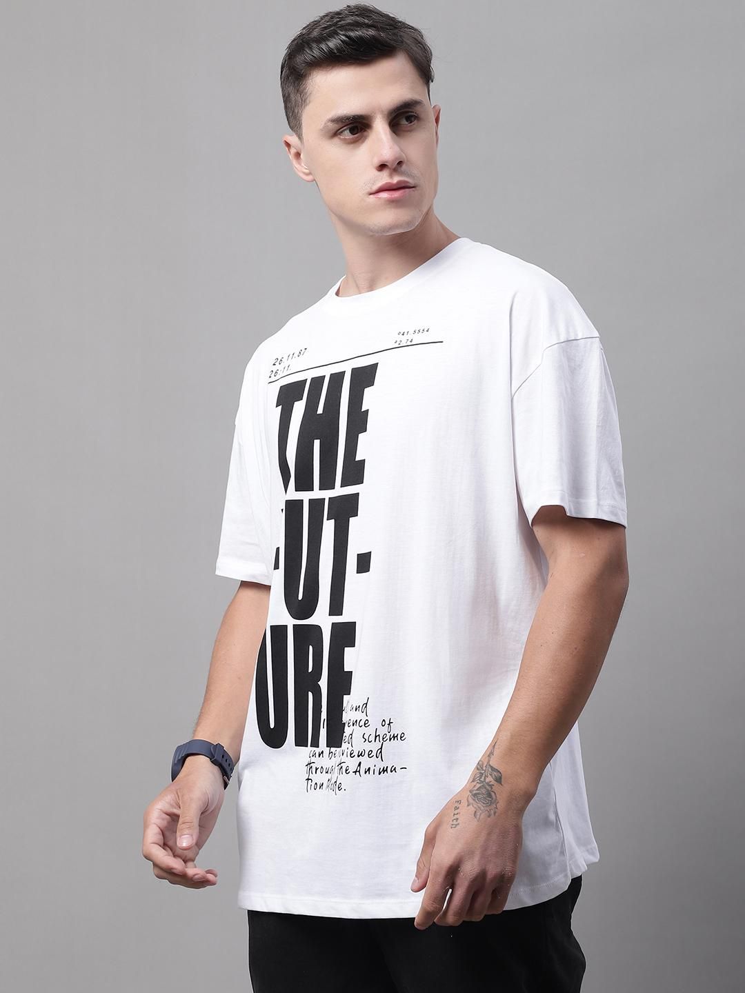 DOOR74 Mens FUTURE Printed White TSHIRT Roposo Clout