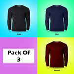 Cotton Solid Round Neck Full Sleeves T-Shirt (Pack of 3) Roposo Clout