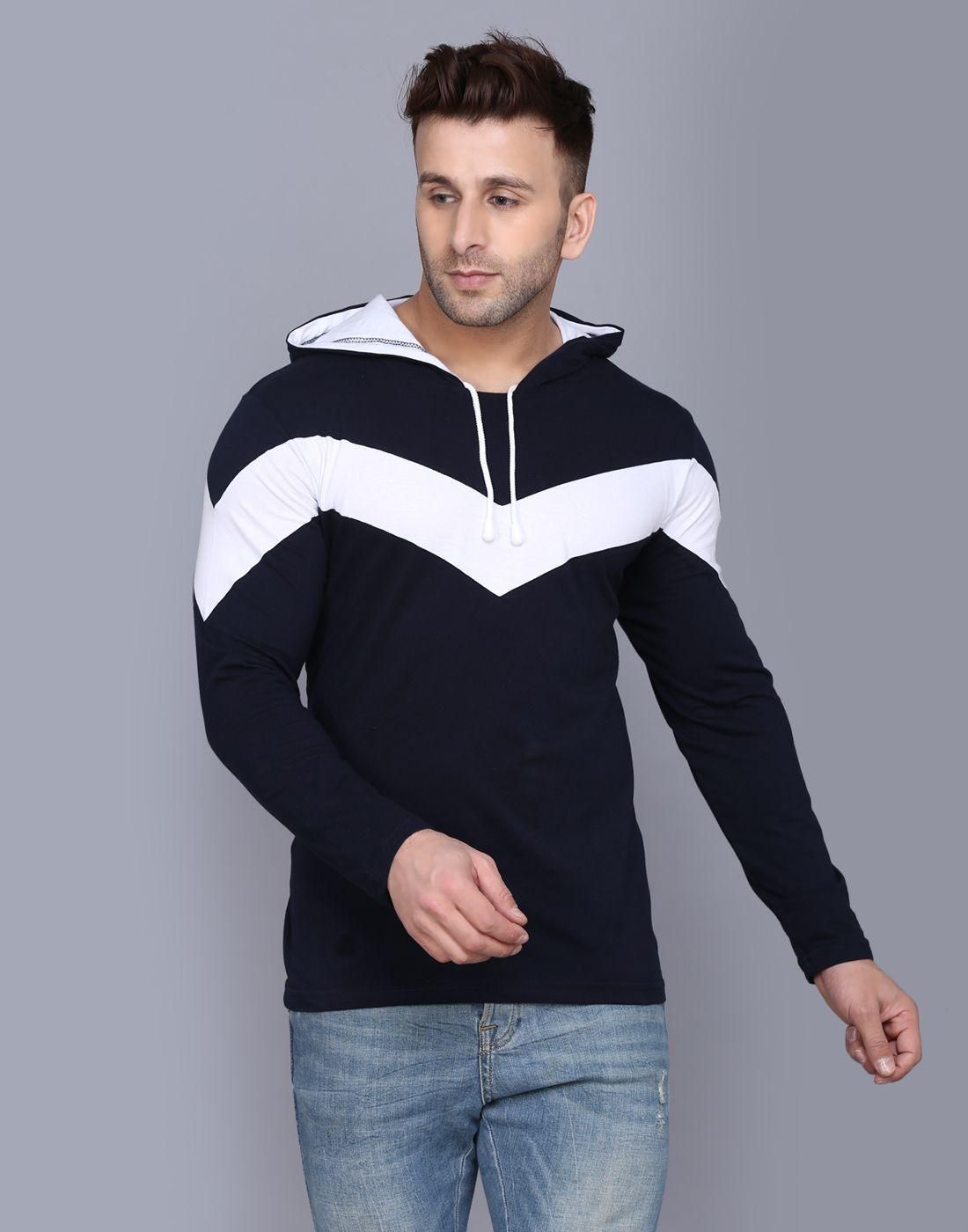 Cotton Color Block Full Sleeves Hooded T-Shirt Roposo Clout