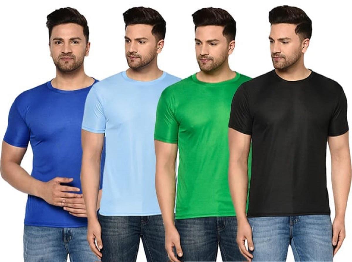 Men's Pack Of-4 Half Sleeves Round Neck T-shirt With Digital Watch Combo Roposo Clout