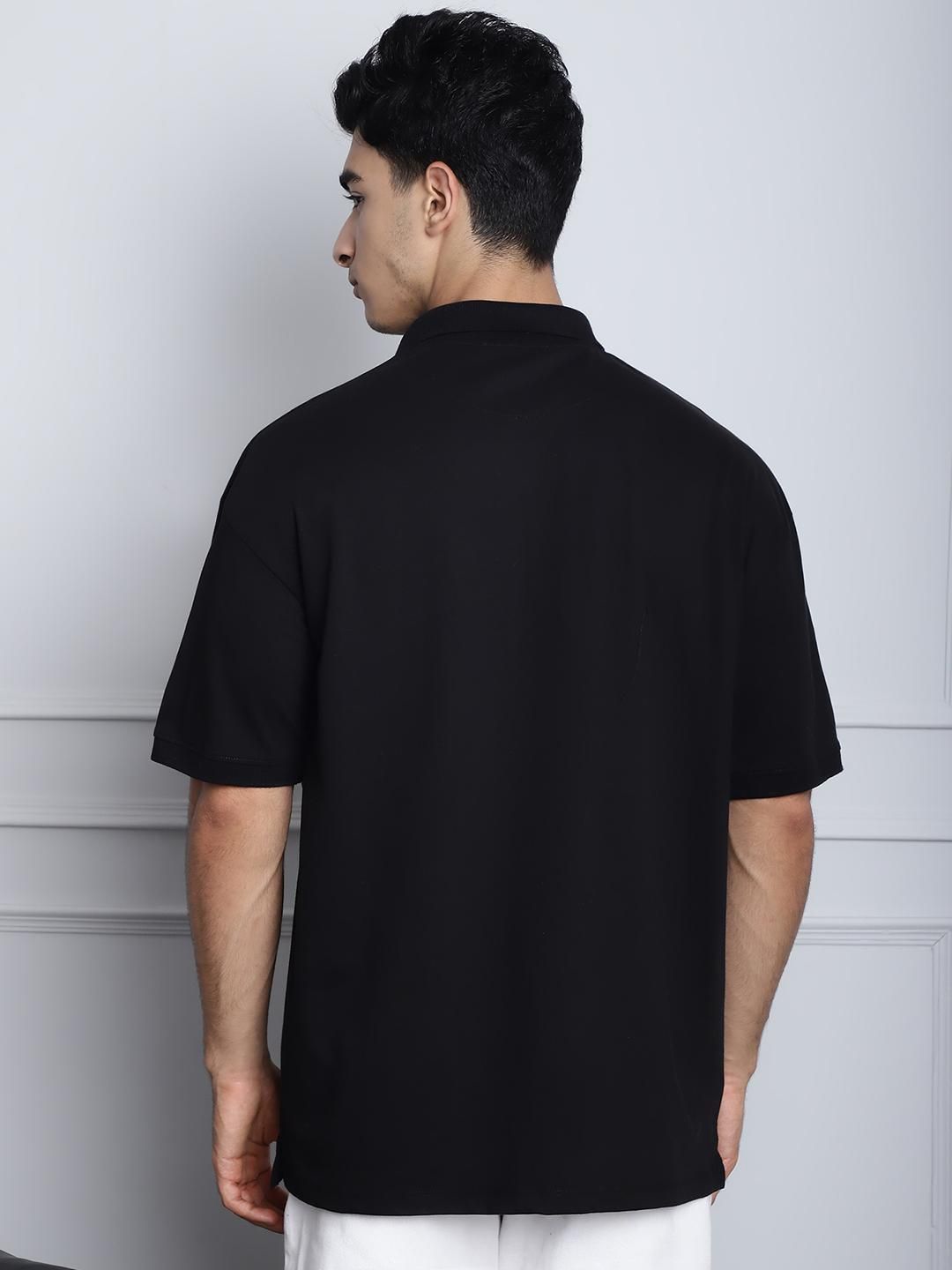 Door 74 Mens Printed Black Color Oversize Polo Tshirt Roposo Clout