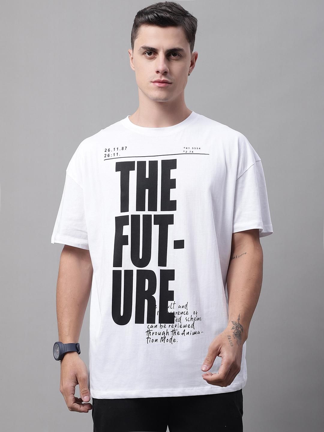 DOOR74 Mens FUTURE Printed White TSHIRT Roposo Clout