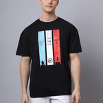 Door 74 Men Black Graphic Printed Pure Cotton Oversized T-Shirt Roposo Clout