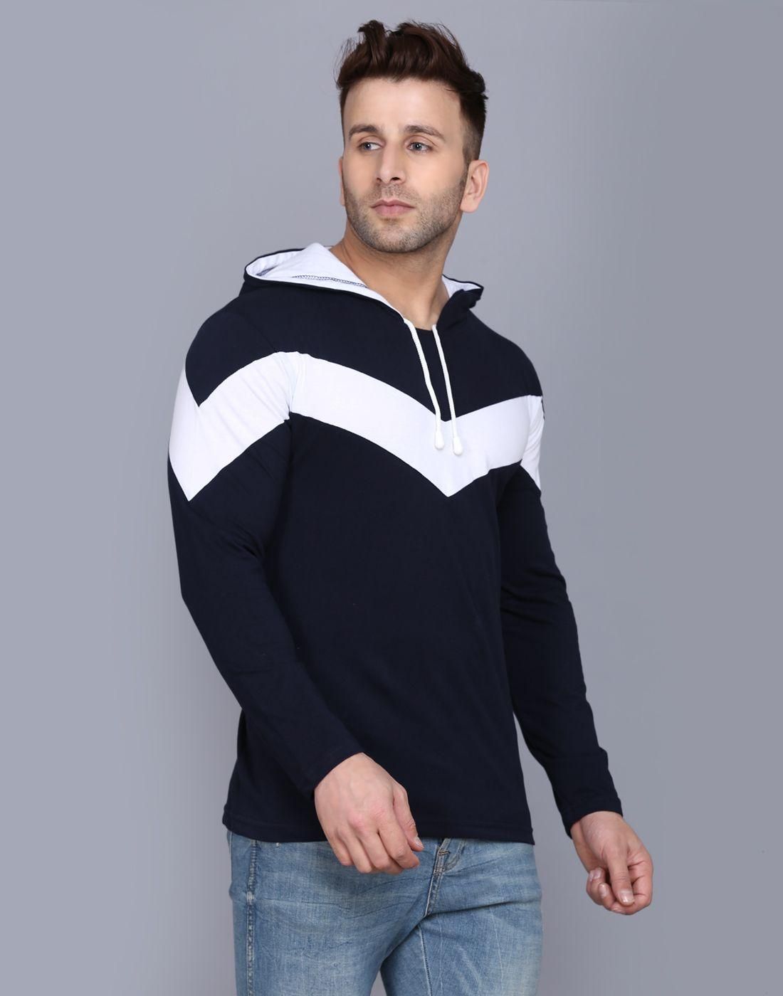 Cotton Color Block Full Sleeves Hooded T-Shirt Roposo Clout