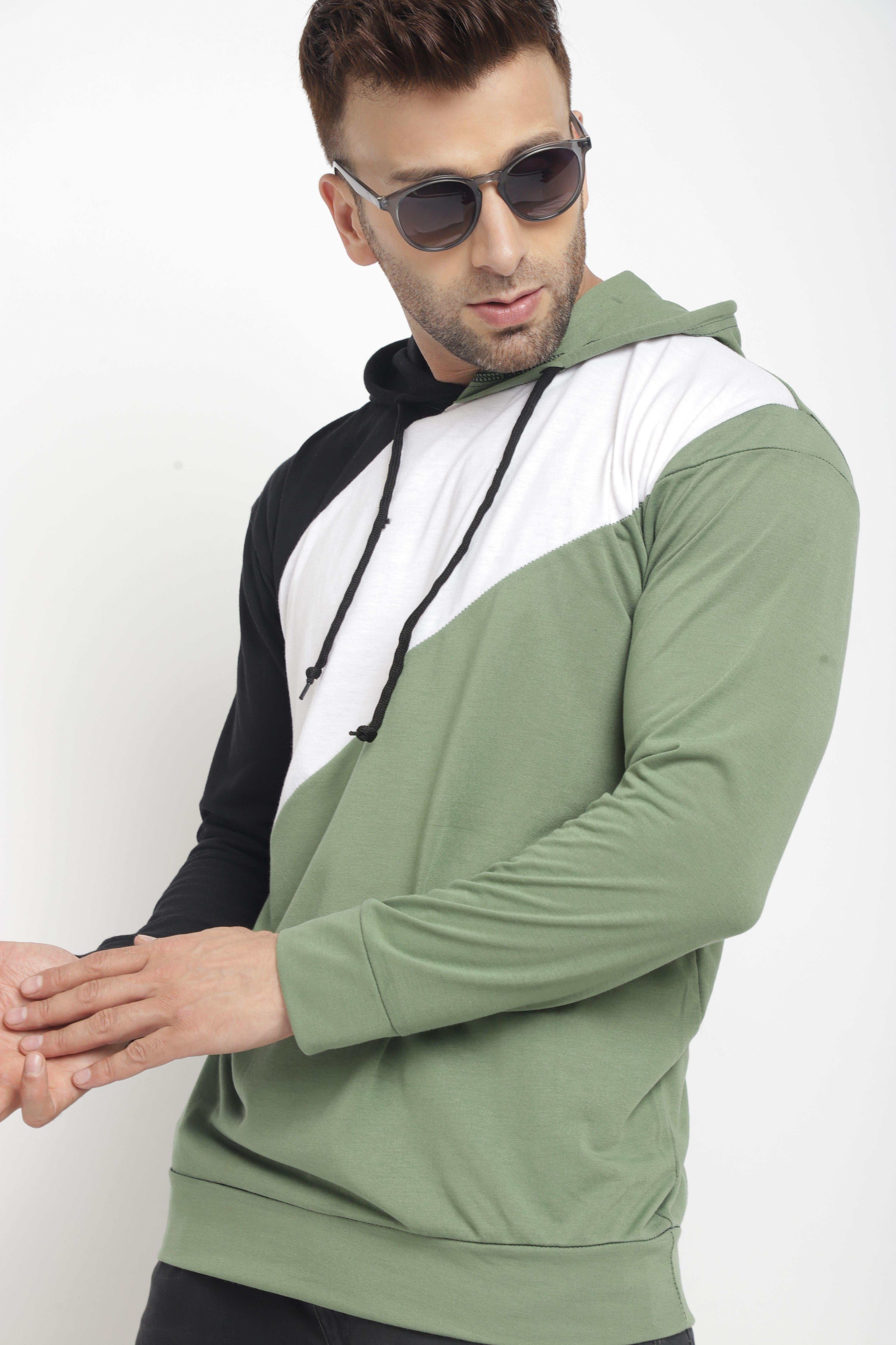 Cotton Blend Solid Full Sleeves Mens Hooded T-Shirt Roposo Clout