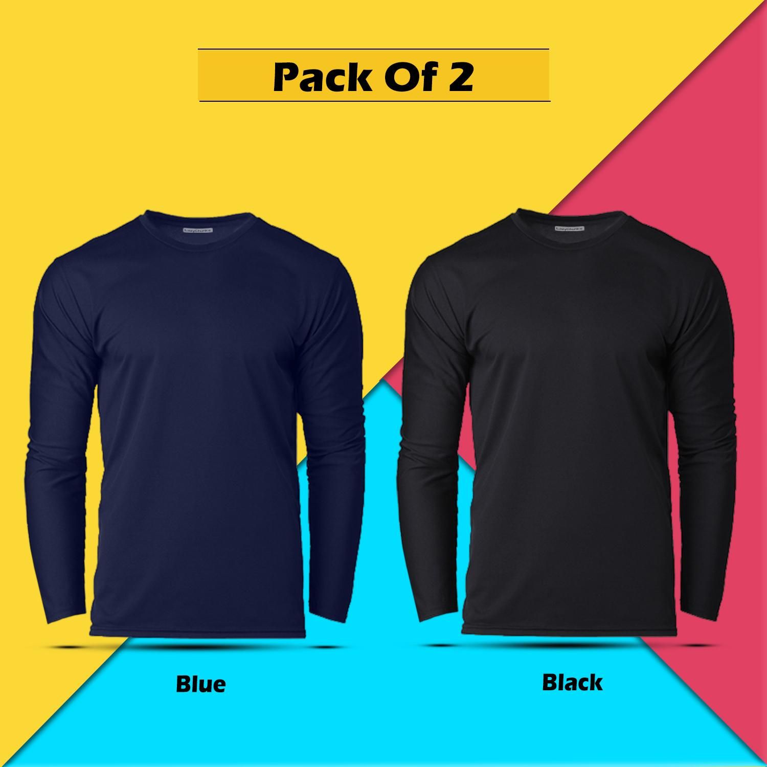 Cotton Solid Round Neck Full Sleeves T-Shirt (Pack of 2) Roposo Clout