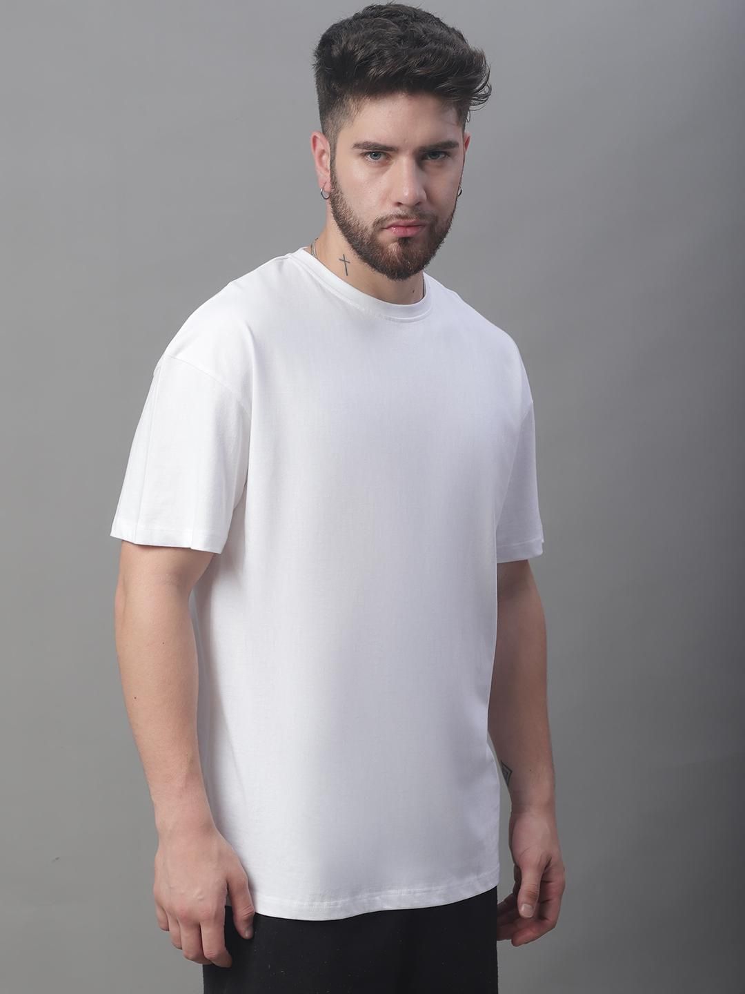 DOOR74 MENS SOLID WHITE COLOR OVERSIZE FIT TSHIRT Roposo Clout