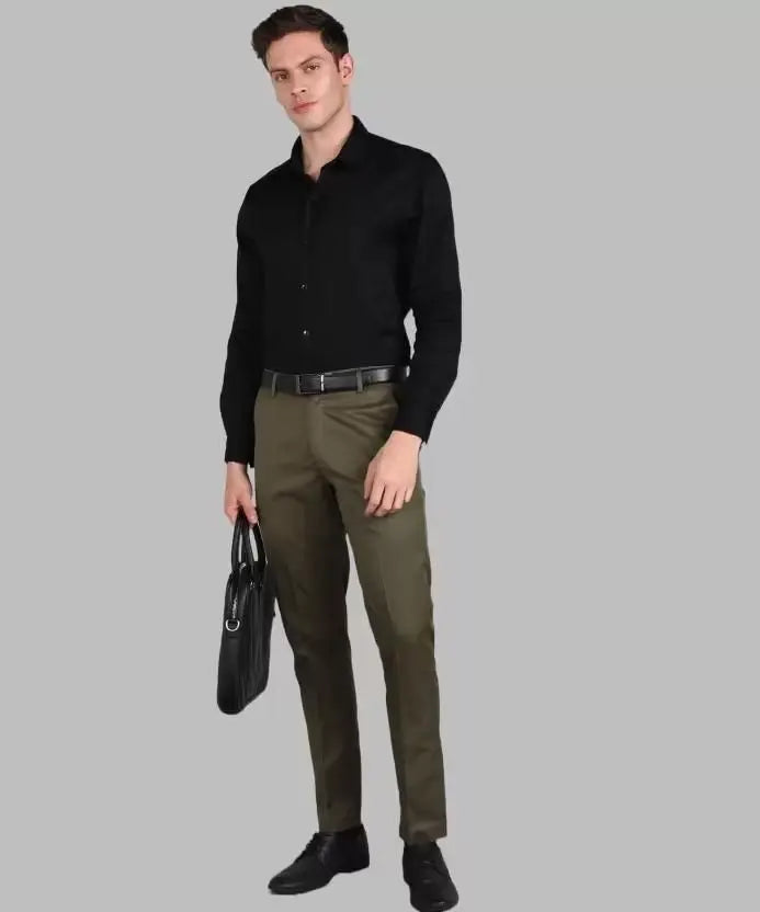 Mens Cotton Stretchable Solid Formal Trouser - shoponez.com