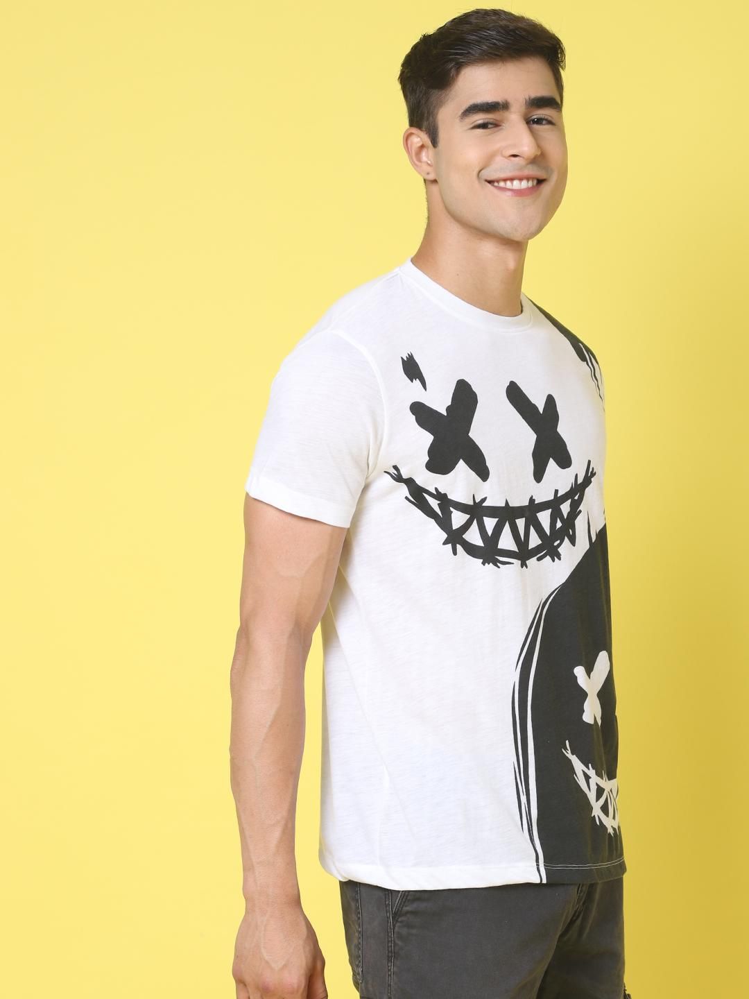 DOOR74 MENS PRINTED WHITE REGULAR TSHIRT Roposo Clout