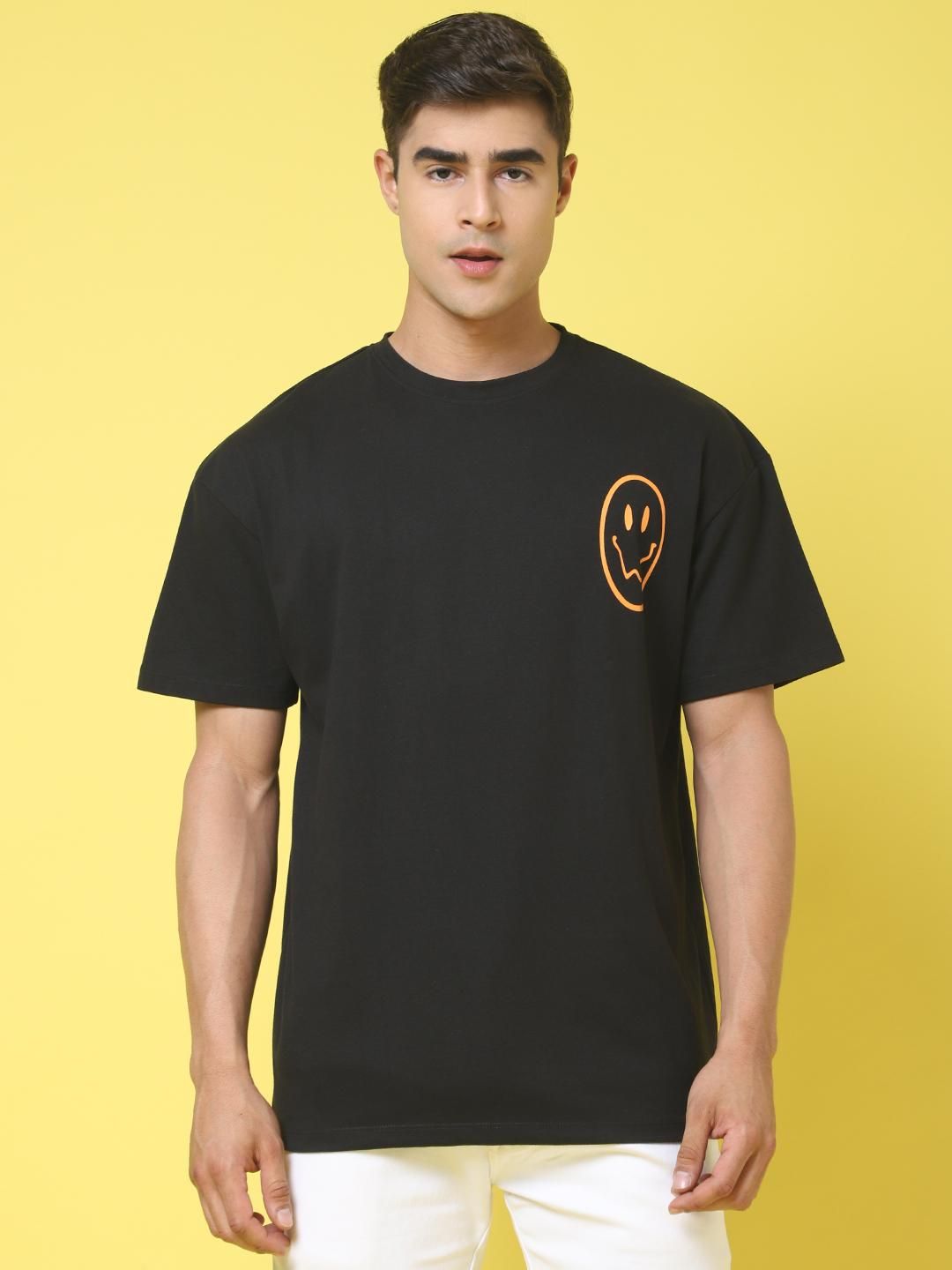 DOOR74 MENS PRINTED BLACK OVERSIZE TSHIRT Roposo Clout