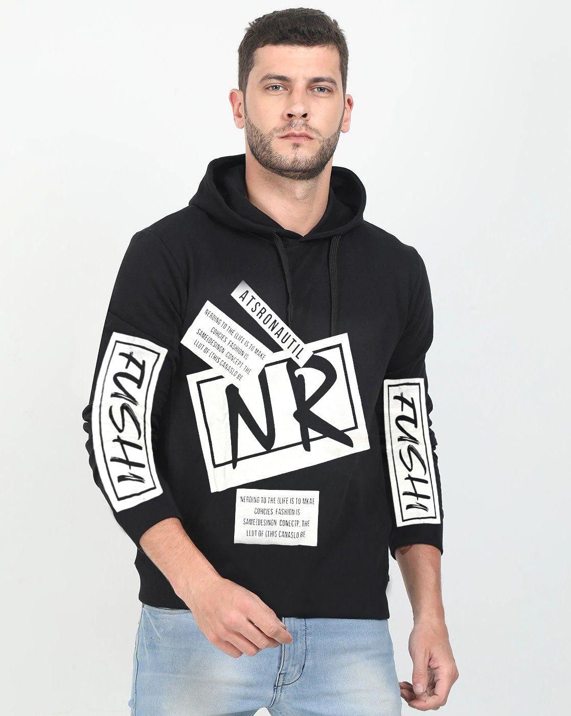 Cotton Blend Printed Full Sleeves Mens Hooded Neck T-Shirt Roposo Clout