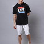 Door 74 Men Black Graphic Printed Pure Cotton Oversized T-Shirt Roposo Clout