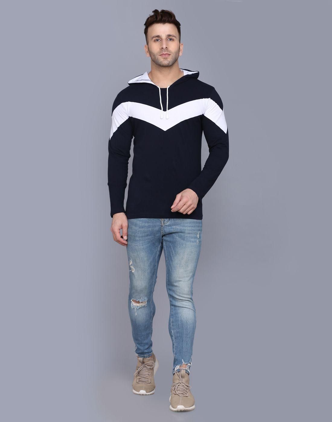 Cotton Color Block Full Sleeves Hooded T-Shirt Roposo Clout