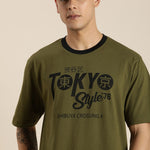 Dillinger Olive Typographic Oversized T-shirt Roposo Clout