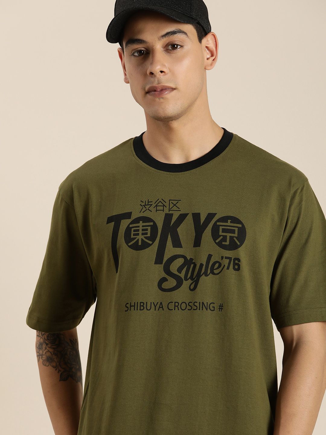 Dillinger Olive Typographic Oversized T-shirt Roposo Clout