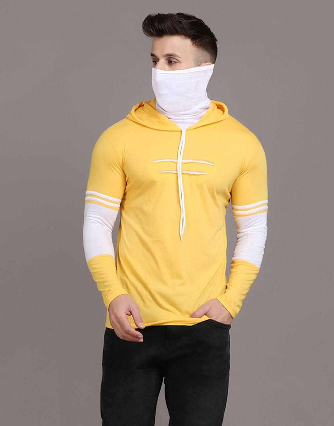 Denzolee Colorblocked Men's Hooded T-Shirt With Mask Roposo Clout