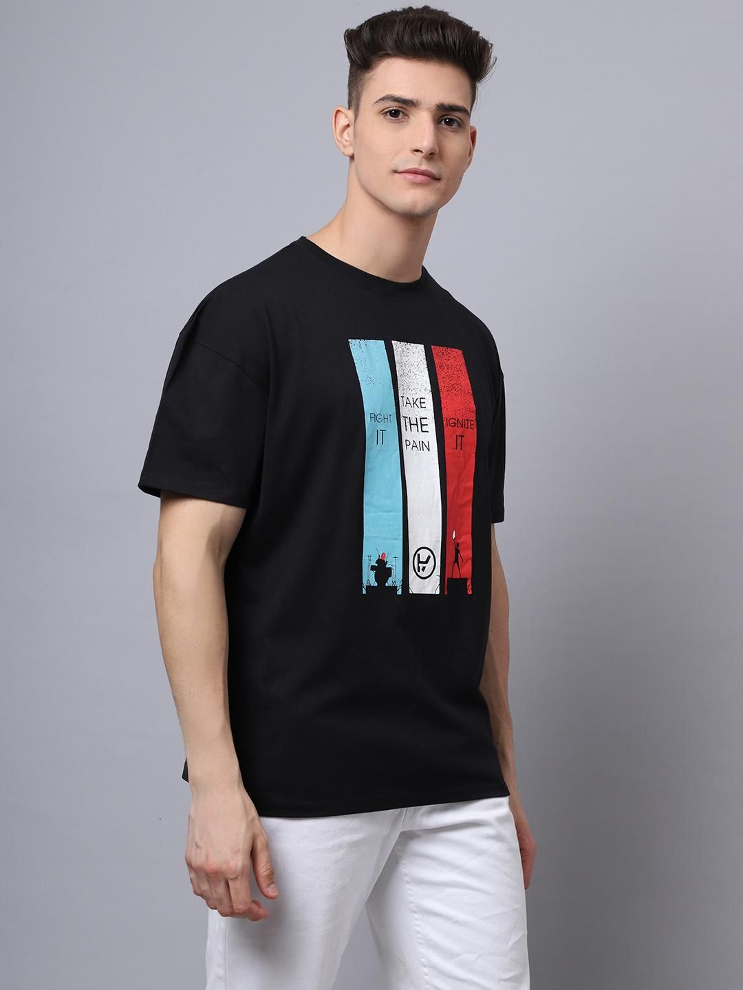 Door 74 Men Black Graphic Printed Pure Cotton Oversized T-Shirt Roposo Clout