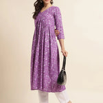 Fabclub Rayon Anarkali Printed Women Kurti (Purple) - shoponez.com