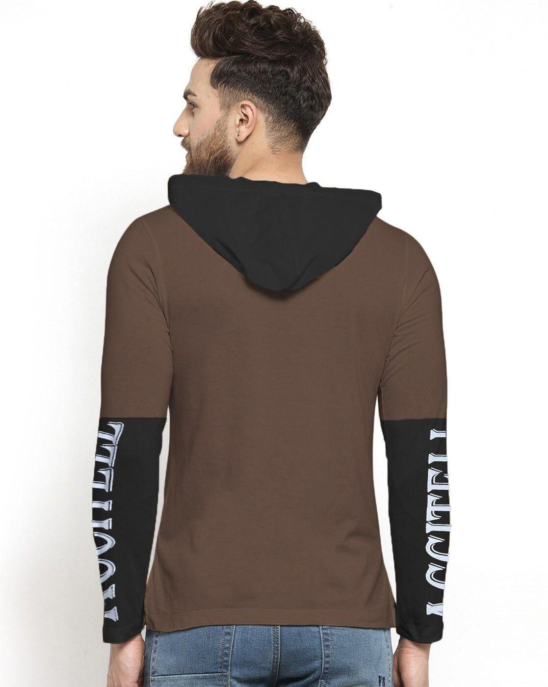 Cotton Blend Printed Full Sleeves Mens Hooded Neck T-Shirt Roposo Clout