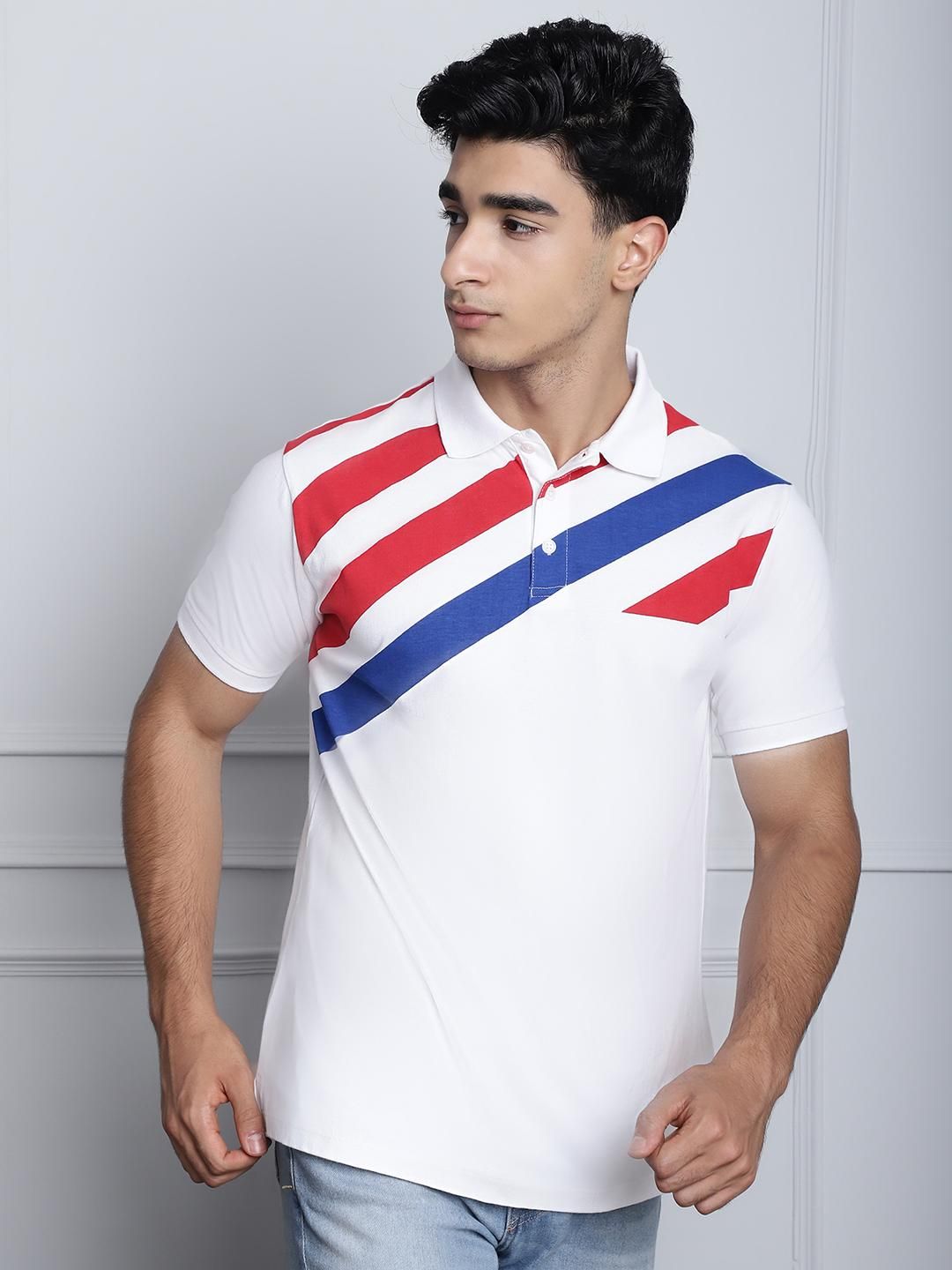 Door 74 Mens Stripe Print White Color Regular Polo Tshirt Roposo Clout